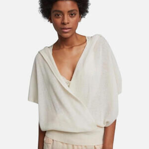 Lilka Anthropologie Cashmere Hoodie S Cream Cross-Front Knit Poncho‎ NWT $245